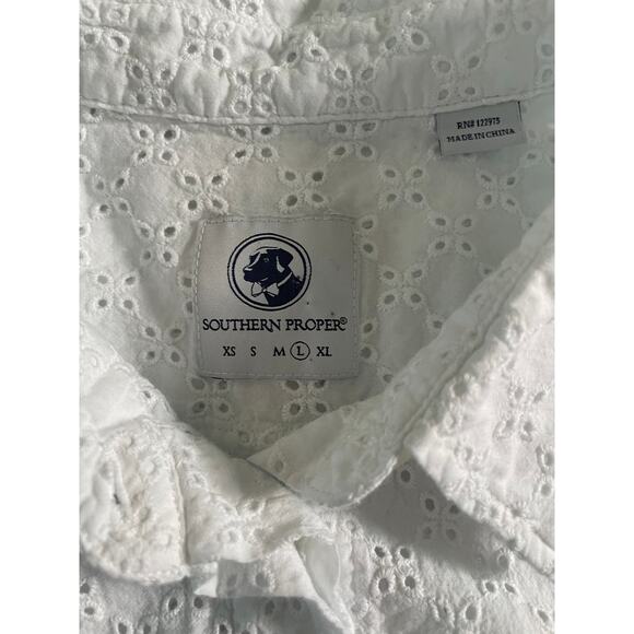 Southern Proper White Eyelit button up SZ Large - Picture 4 of 7